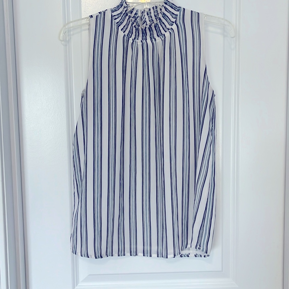 Ann Taylor size SP. high neck blue striped sleeveless shirt